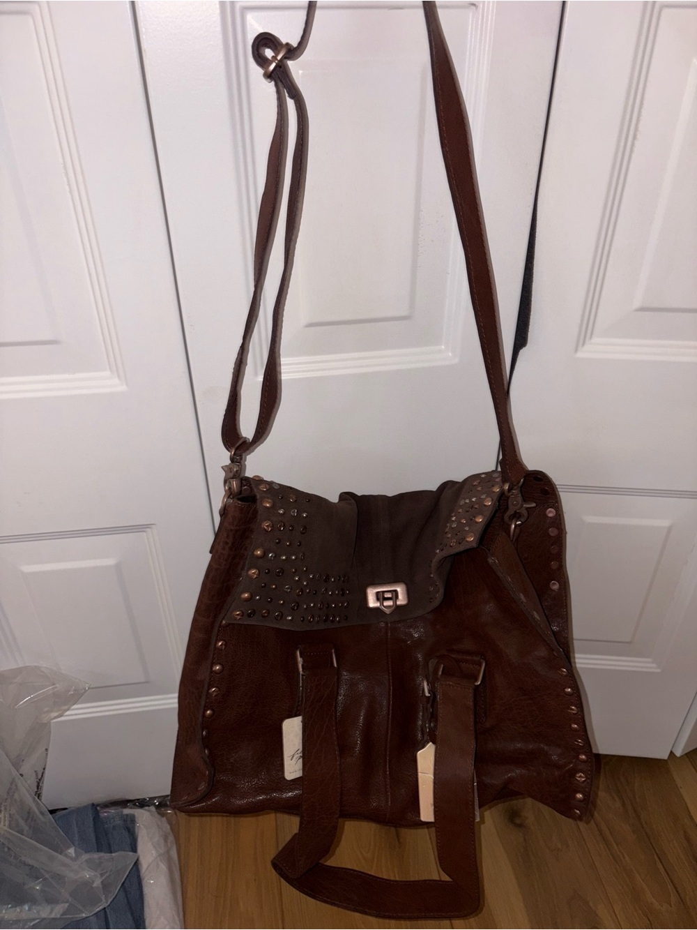 Free People Brown Studded Leather Satchel - Picture 3 of 4
